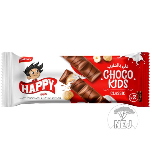 Mini gauffrette enrobée Happy chocolat au lait fourrée à la crème de noisette