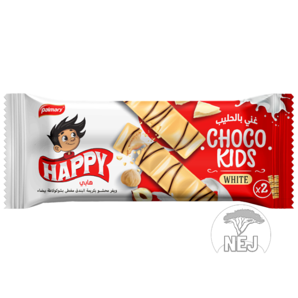 Mini gaufrette enrobée Happy chocolat blanc au lait fourrée à la crème de noisette